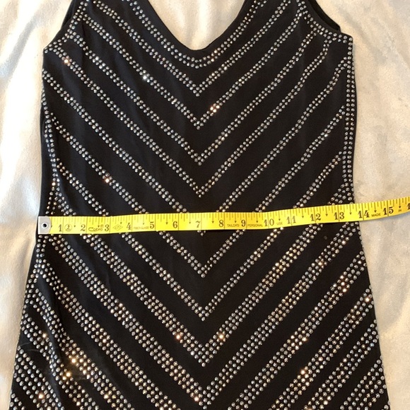 Cache vintage studded rhinestone little black dress Dress stretch sleeveless SML - Picture 9 of 10